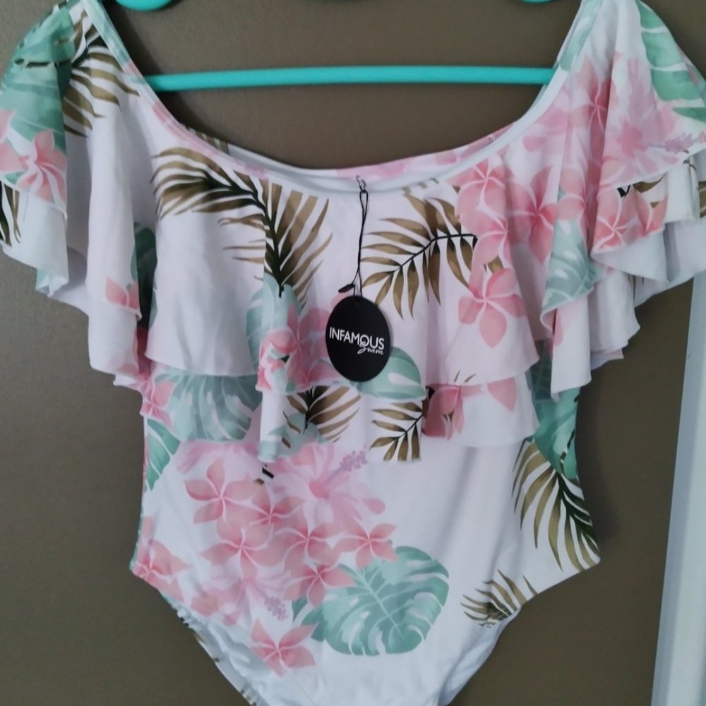 Infamous Swim XL Off Shoulder One Piece Swimsuit,